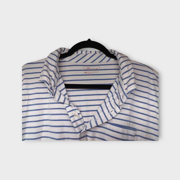 Mens Peter Millar White Blue Striped Short Sleeve One Pocket Polo Shirt Size XXL - Picture 5 of 6